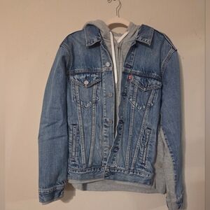Levi's Blue Denim Jacket with Gray Hood